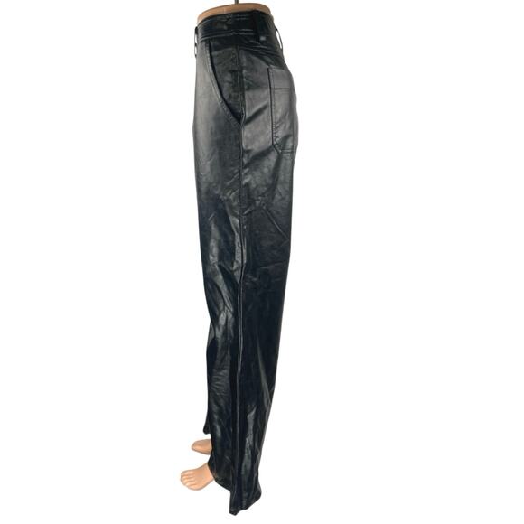 En Saison Women's Black Faux Vegan Leather High Waist Wide Leg Trousers Pants L - Picture 2 of 5